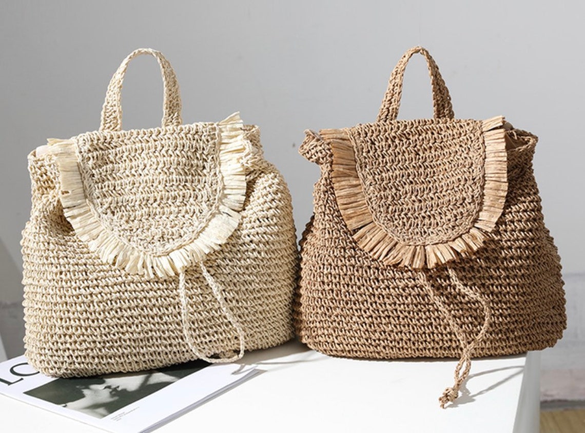 Straw Backpack Summer Bag Straw Beach Backpack Summer Backpack Etsy