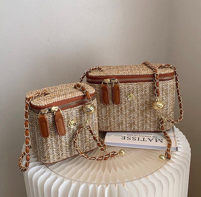 Straw Messenger Bag Chain Bag Square Crossbody Bag Beach Etsy UK
