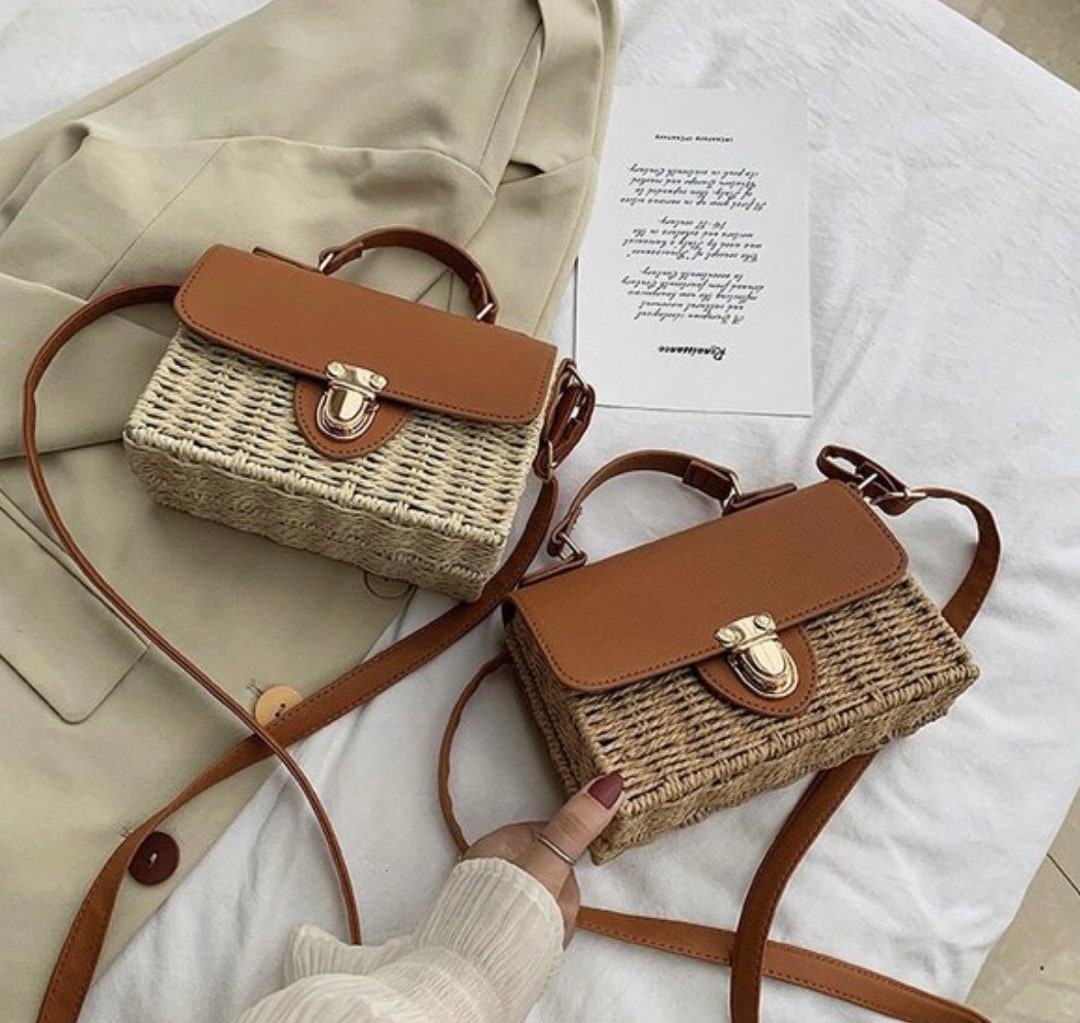 Top Handle Straw Bag Clutch Straw Shoulder Bag Beach Bag Messenger