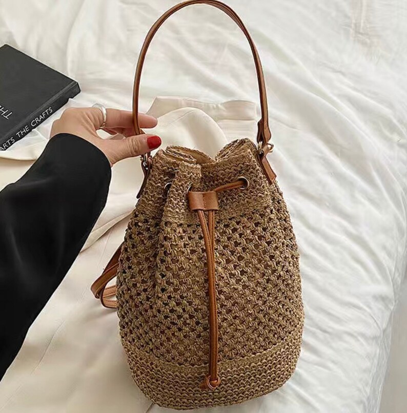 Bucket Straw Bag Summer Purse Shoulder Bag Holiday Bag Summer Etsy UK