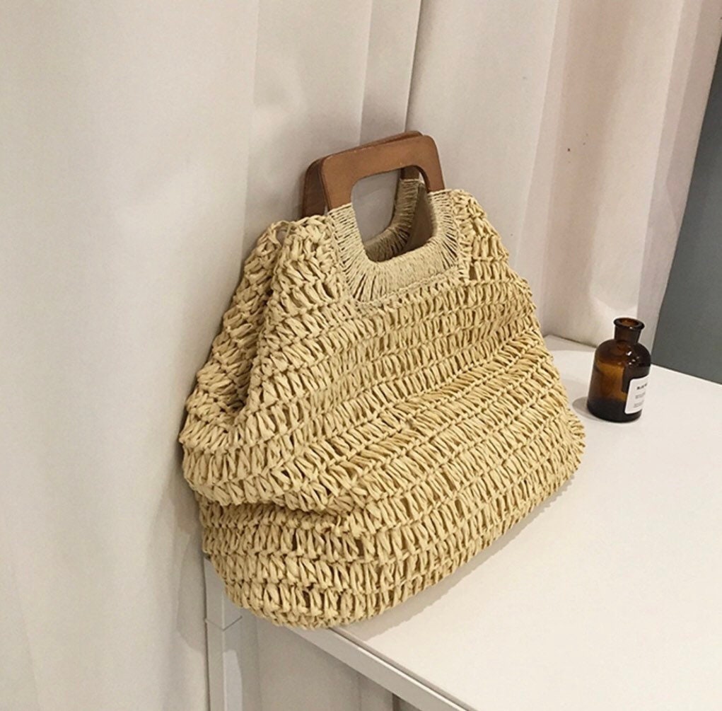 Straw Handbag Handmade Retro Woven Bag Seaside Wear Summer - Etsy