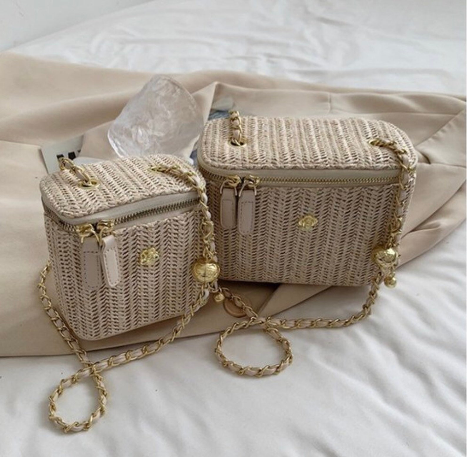 Straw messenger bag chain bag square crossbody bag beach Etsy