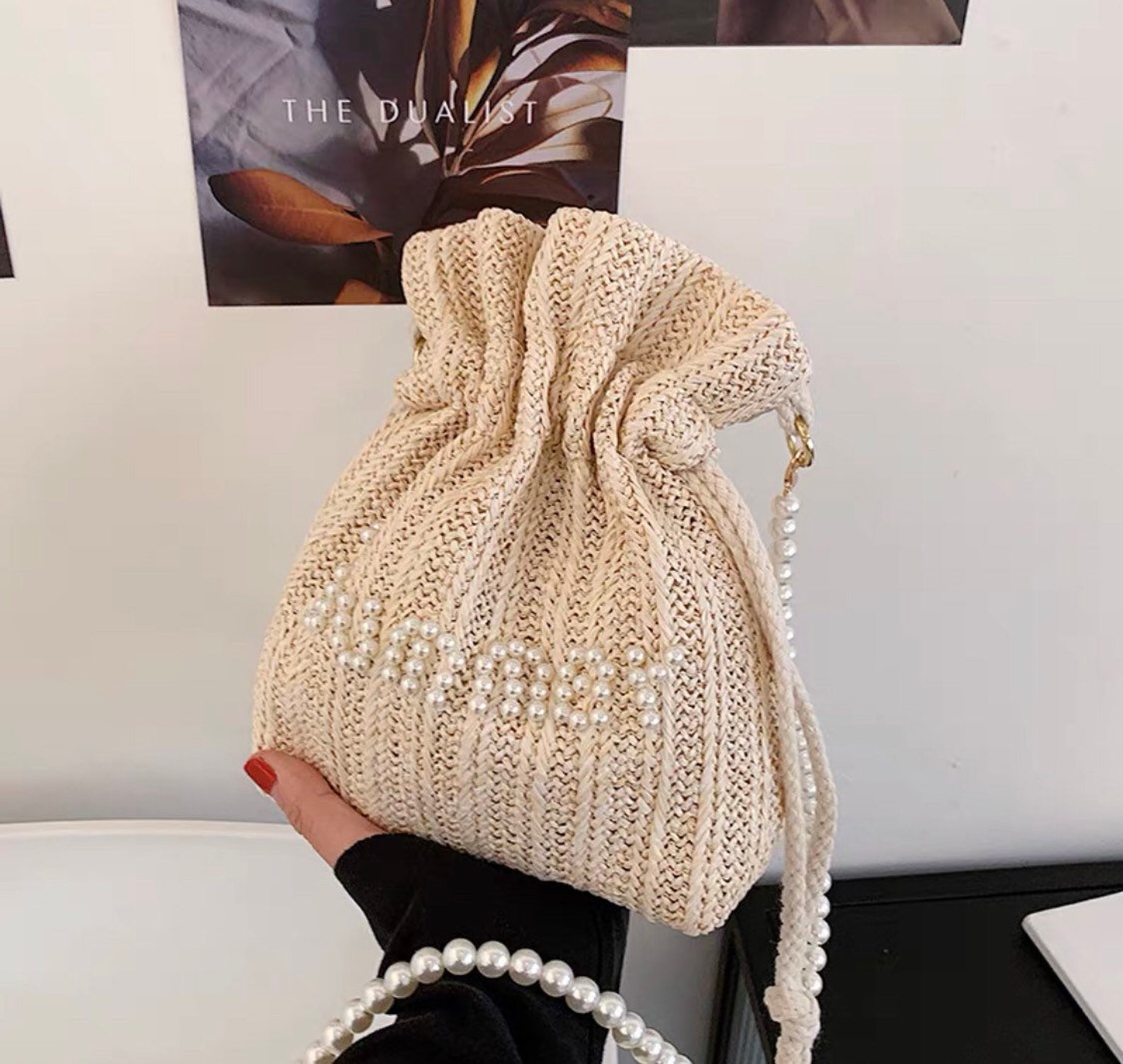 Pearl Straw Bucket Bag Handmade Straw Bag Woven Bag Wedding Etsy UK