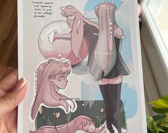 Fairy Character Illustration Print - Handdrawn fantasy character cute pink fairycore art
