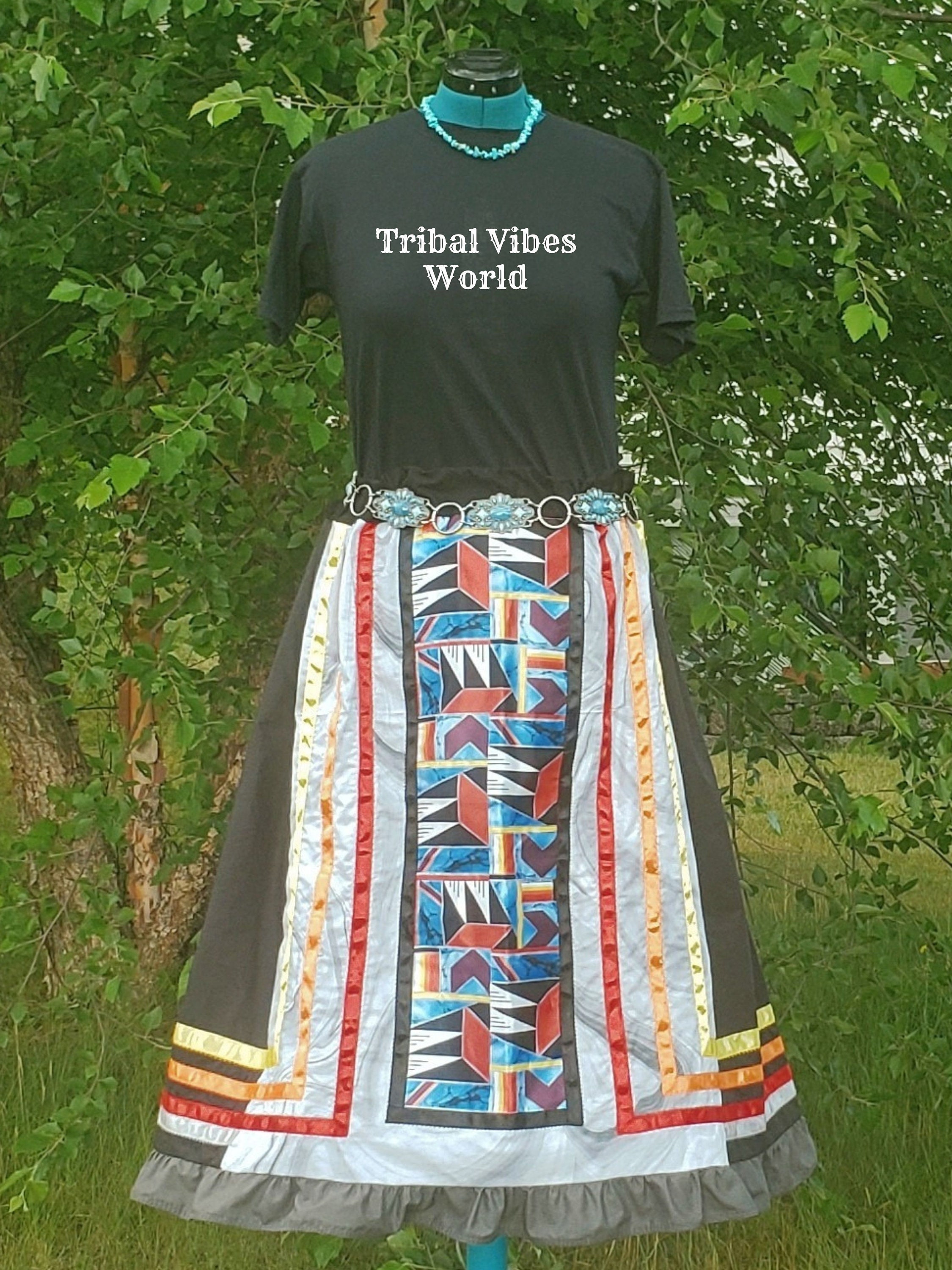 Native American Fire Colors Ribbon Skirt Goddess Size for Us Juicy