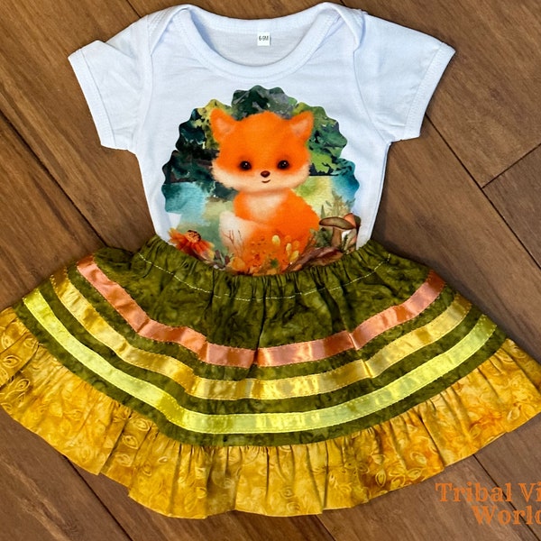 Fox Native American Ribbon Skirt Indigenous | Native Ribbon Skirt with Woodland Fox Bodysuit | Infant Gift