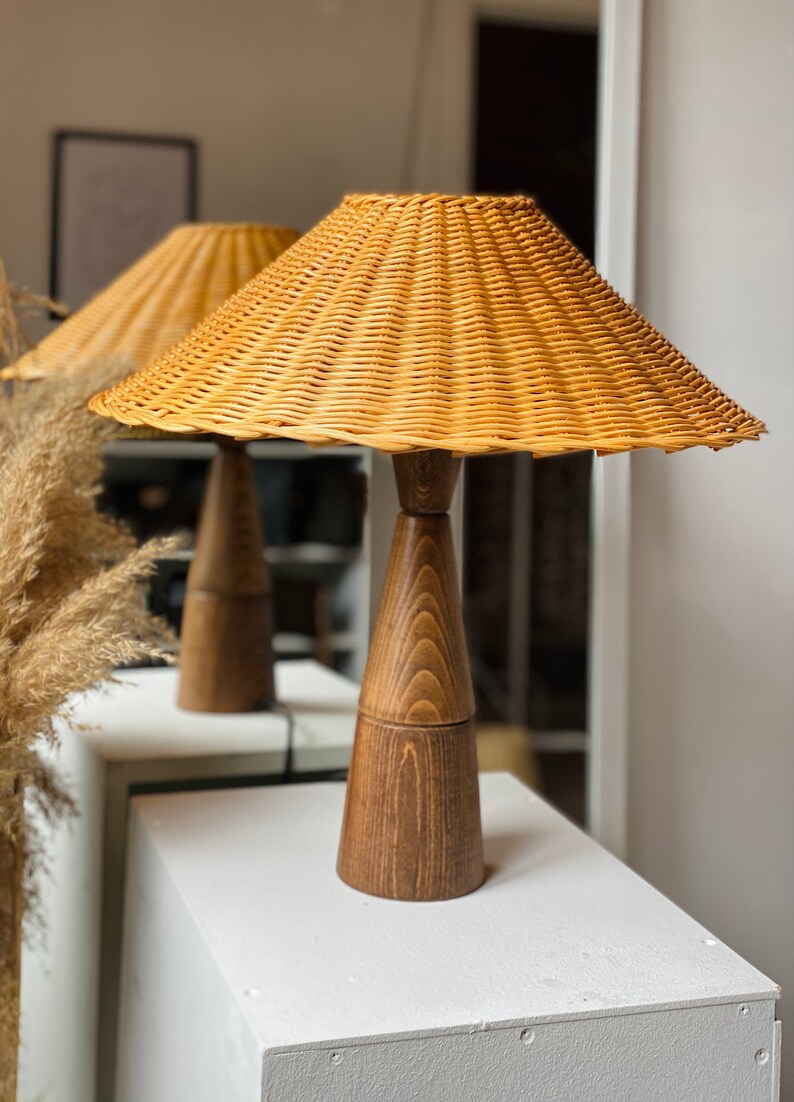 FUNGAL Rattan Table Lamp Wicker Table Lamp Rattan Lamp Etsy