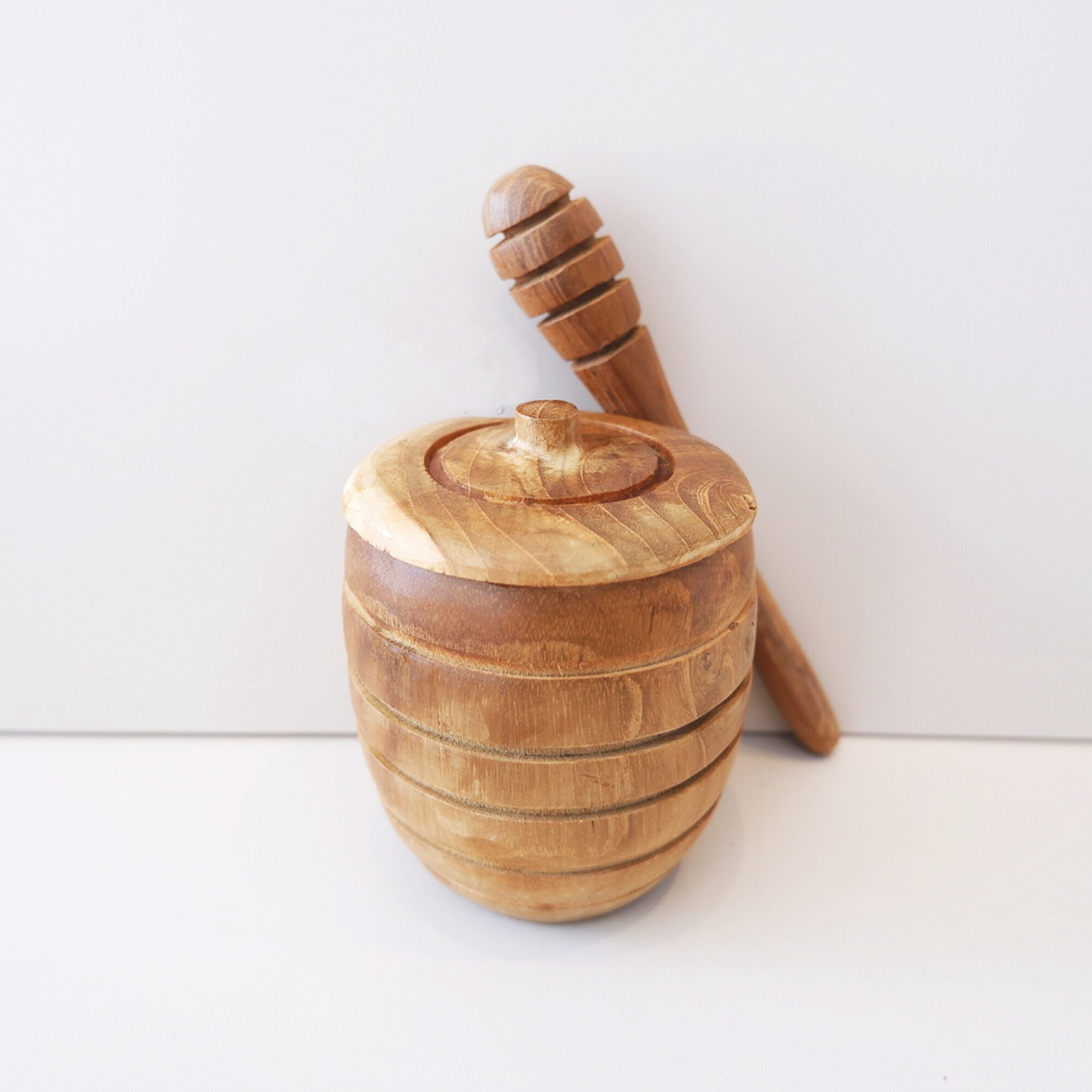 Rustic Wooden Bee Honey Jar Wood Honey Pot Wooden Honey Etsy