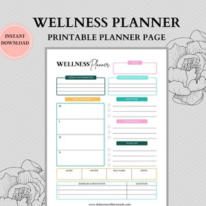 Daily Wellness Planner Daily Planner Printable Wellness Journal Printable image 1