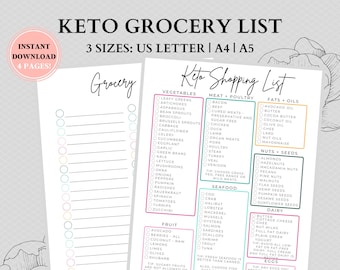 Keto Grocery List, Keto Food List, Keto Diet Foods List, Printable Keto Food List, Low Carb Food List, Digital Download