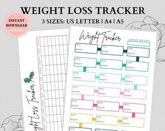 Weight Loss Tracker, Weight Loss chart printable, Motivational chart, Weight progress journey