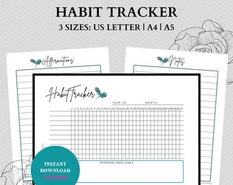 Codzienny dziennik nawyków do wydrukowania. Dziennik Bullet Tracker Habit Tracker, nawyki śledzenia rutyny, miesięczny dziennik celów, dziennik nawyków, lista nawyków
