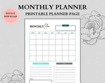 Month At A Glance, Undated Monthly Planner Printable, Calendar Inserts, Sunday/Monday Start