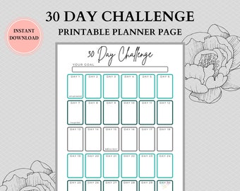 30 Day Challenge Printable | PDF Habit Tracker | Goal Tracker | Fitness Tracker