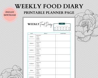 Daily Food Journal, Food Diary, Food Tracker, Diet Diary, Food Journal, Food Log, Food Diary Printable, Meal Planner Printable