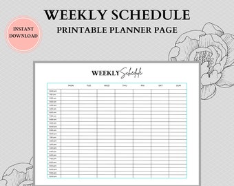 Hourly Weekly Schedule Landscape, Weekly Planner Printable, Week At a Glance, Weekly Agenda, Desk Planner, Weekly To Do List