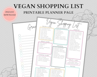 Vegan Grocery List, Vegan Food List, Vegan Diet Foods List, Printable Vegan Food List, Digital Download