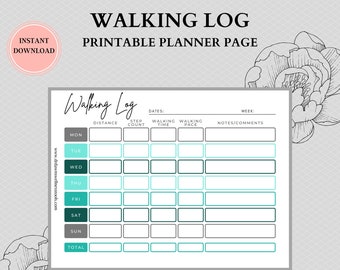Walking Log, Walking Tracker, Workout Log, Weekly Workout Tracker, A4,A5, US Letter V2