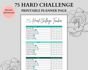 75 Hard Challenge Tracker | 75 Day Challenge Printable | Weight Loss Printable | Lifestyle Challenge | A4, A5, US Letter