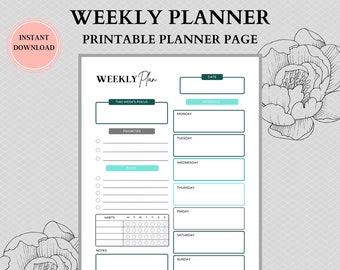 Weekly Planner Printable, Weekly Goal Planner, Weekly To Do List, Weekly Habit Tracker, Weekly Agenda & Organizer, A4/A5/Letter