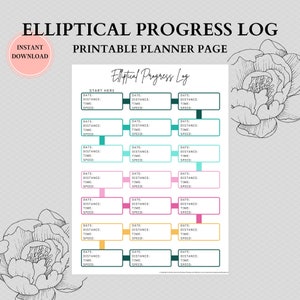 Elliptical Log, Elliptical Tracker Workout Log, Fitness Tracker