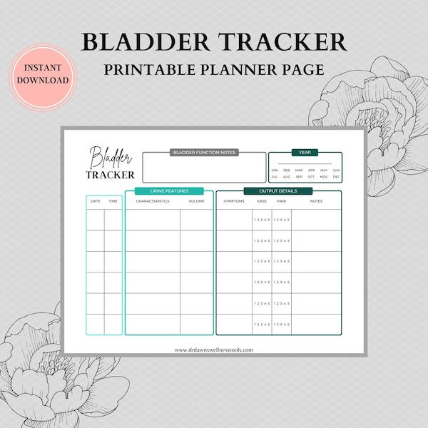 Bladder Tracker | Fluid Input/Output Tracker | Manage Weekly or Monthly Fluids Ease Pain Urgency Leakage | Medical Binder Insert