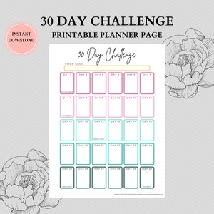 30 Day Challenge, 30 Day Challenge Tracker, 30 Day Challenge Printable, Habit Tracker, 30 Day Goal Tracker, 30 Day Tracker image 1