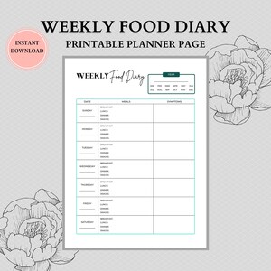 Daily Food Journal, Food Diary, Food Tracker, Diet Diary, Food Journal, Food Log, Food Diary Printable, Meal Planner Printable
