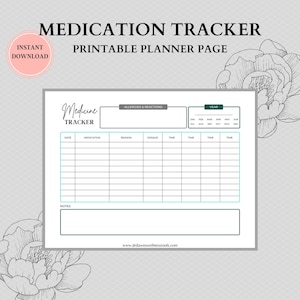Medizin Tracker | Druckbarer monatlicher Medizin Tracker | Einfacher Medikamenten Tracker | Organisierter Medizinplaner | Druckbarer Tracker