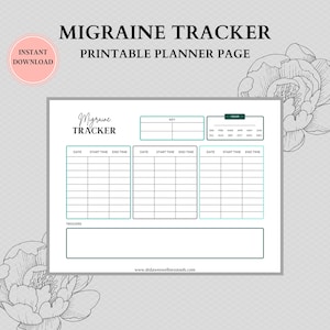 Migraine Tracker Printable | Migraine Log | Headache Tracker | Headache Log | Planner Inserts - A4 - A5 - Letter - PDF