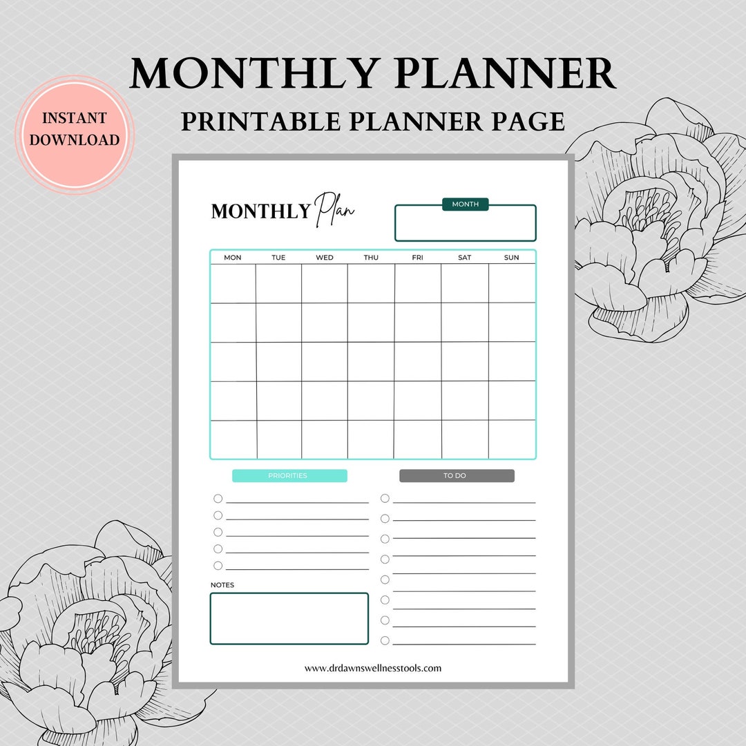 Month at A Glance, Undated Monthly Planner Printable, Calendar Inserts ...