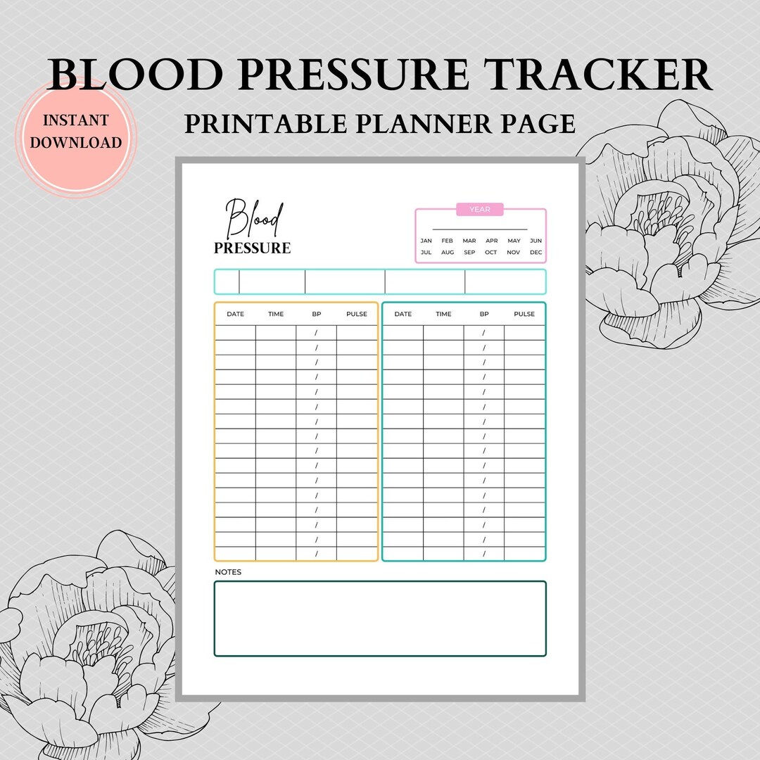 Monthly Blood Pressure Tracker | Printable Blood Pressure Log ...