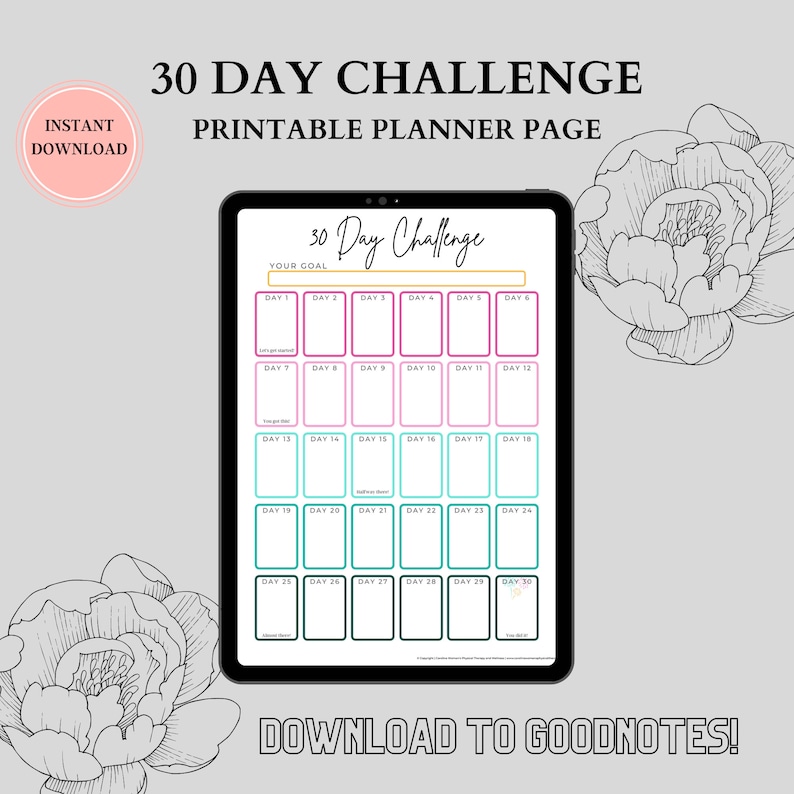 30 Day Challenge, 30 Day Challenge Tracker, 30 Day Challenge Printable, Habit Tracker, 30 Day Goal Tracker, 30 Day Tracker image 3