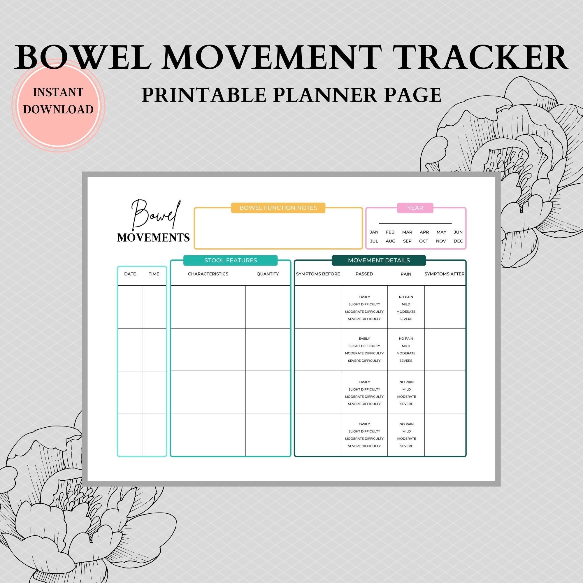 Monthly Bowel Movement Trackers Printable | Chronic Constipation Tracker | IBS Tracker | Gastroparesis Tracker | Instant Download - Etsy monthly-bowel-movement-trackers-printable-chronic-constipation-tracker-ibs-tracker-gastroparesis-tracker-instant-download-etsy