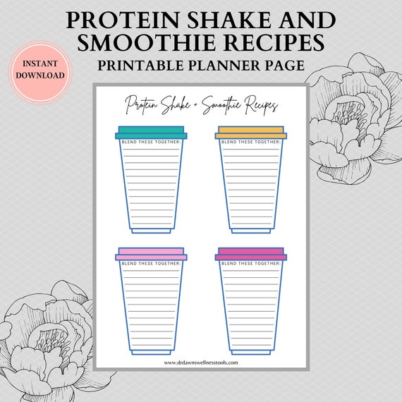 Protein Shake and Smoothie Recipe Printable  Recipe Book Page