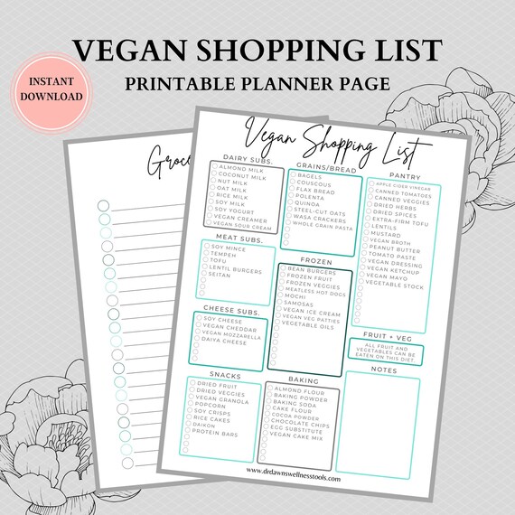Vegan Printable Grocery List Plant Based Grocery List | Etsy