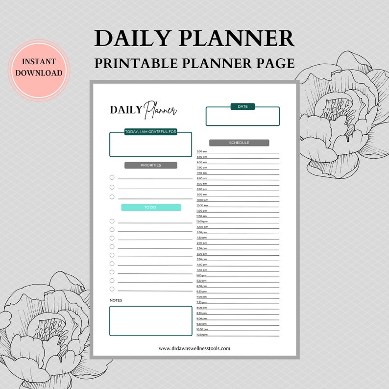 Day Planner Printable Print At Home Daily Planner 1 Hour image 1