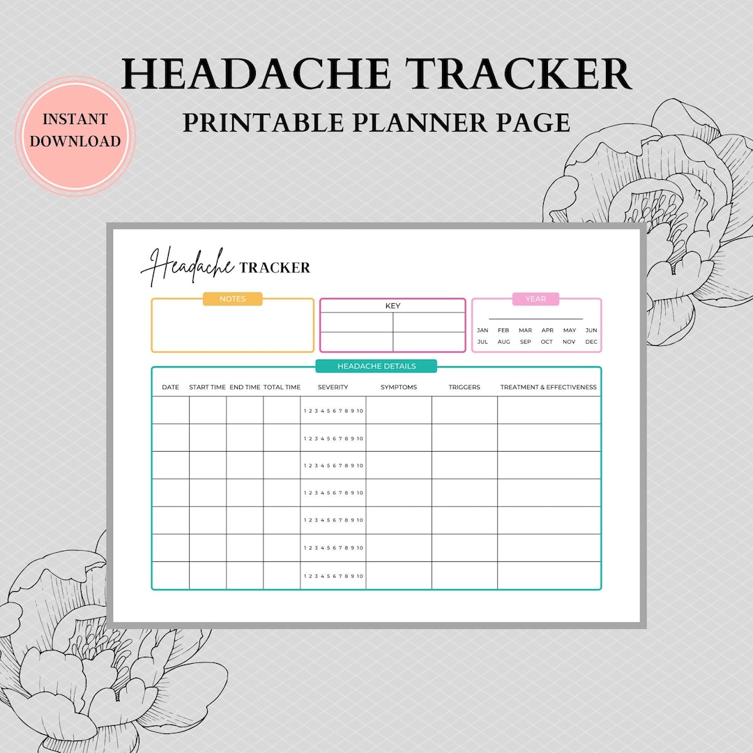 Printable Chronic Headache Tracker Chart Headache Events Etsy