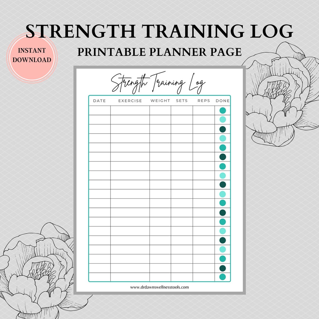 Strength Straining Log Printable Workout Log, Health Planner, Weight Training Log, Fitness Tracker ...
