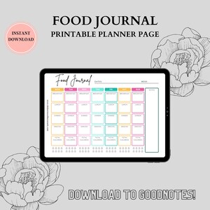 Weekly Meal Journal, Printable, Weekly Menu Journal, Health Planner, Fitness Planner, Instant Download image 3