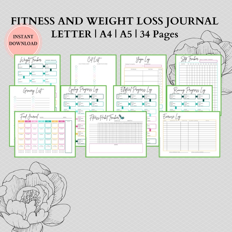 Fitness Journal Gym Lover Workout Log Workout Tracker Printable Workout Planner Notebook image 2