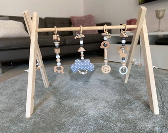 Holzspielbogen incl.4 Anhänger  Babygym, Mobile, Spieltrapez, Trapezspiel, Spielcenter mit Anhänger, Montessori Spielzeug,