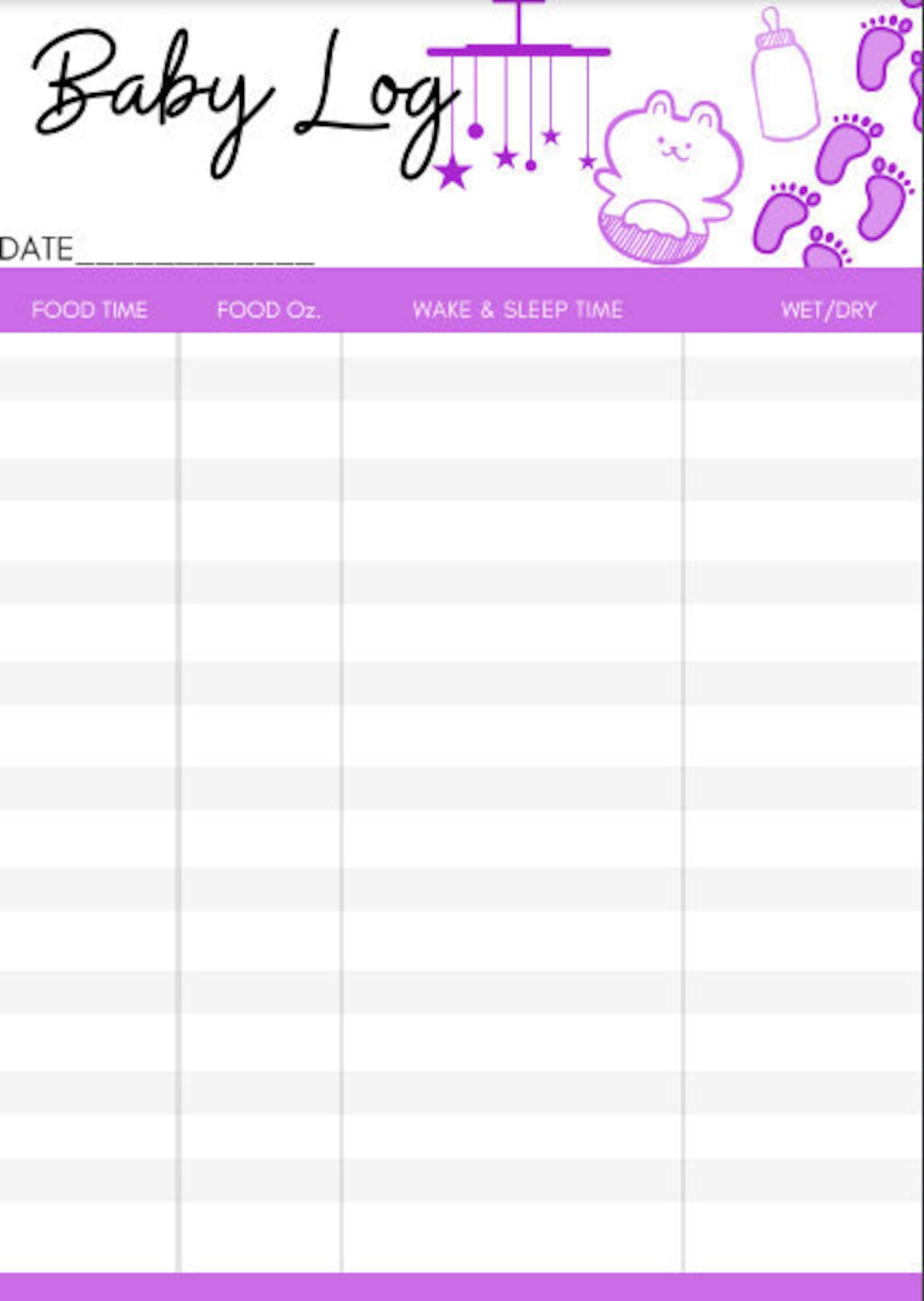 Digital Printable Baby Log In Purple Etsy digital-printable-baby-log-in-purple-etsy