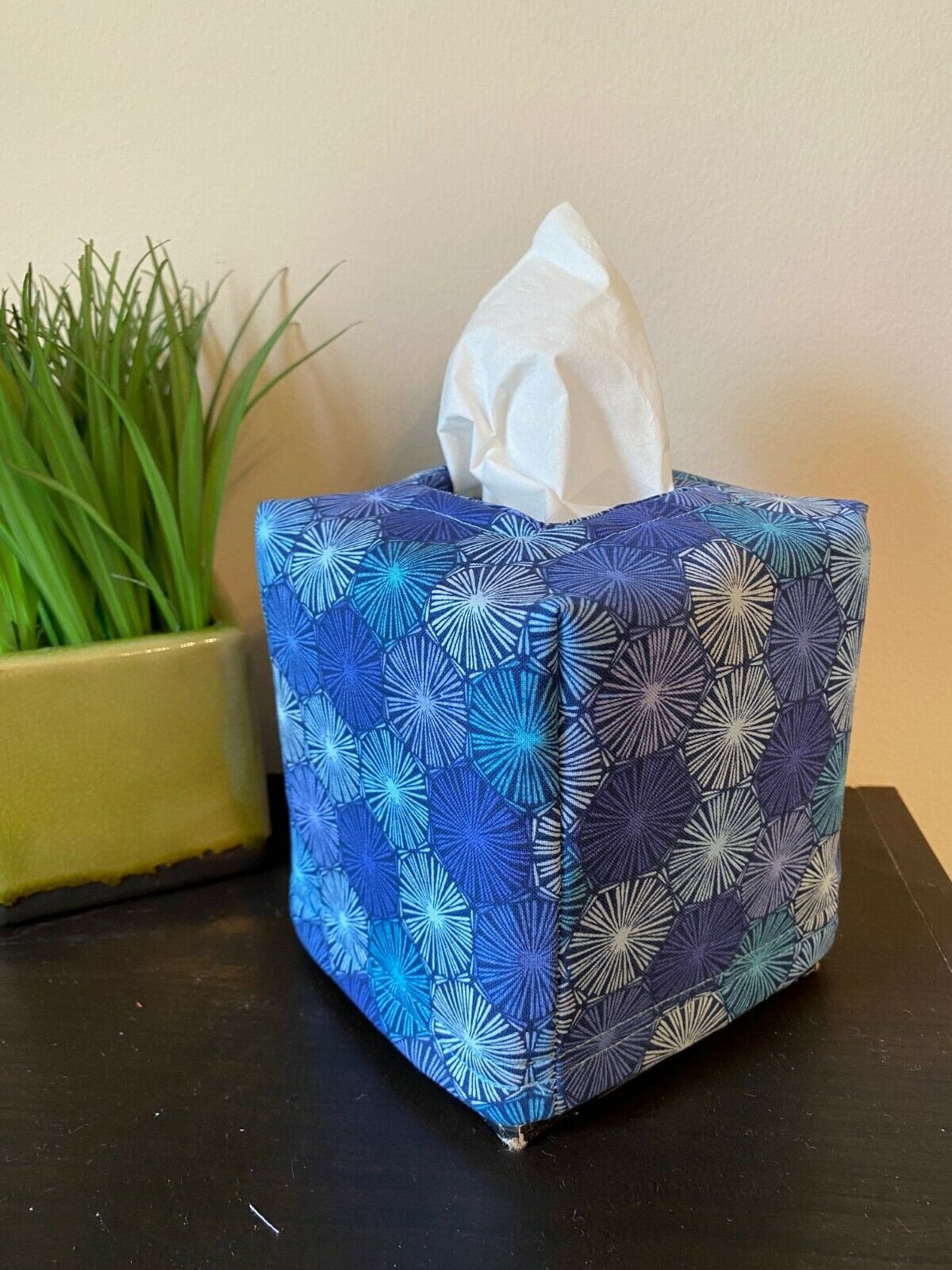 Handmade fabric tissue box cover Blue tissue box cover Etsy