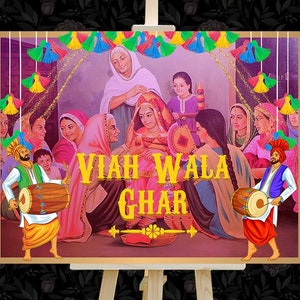 Punjabi Home Welcome Signs, Viah Wala Ghar Welcome Signs, Punjabi decor Entry Signs, Punjabi Wedding Signs as Sikh Wedding Welcome Signages