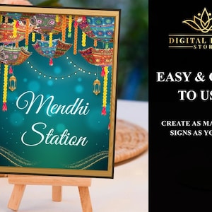 Indian Wedding decor as Mehndi Station Sign, Henna station sign, Dholki decoration & Mehndi signs, Mehendi decoration as Henna Station Signs