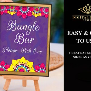 Bangle station signs, Mehndi decoration Bindi Bar sign, Bindi station sign, Bangle bar sign Mehndi decor as Haldi decor & Food station signs