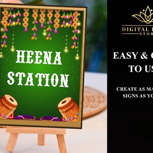 Mehndi Station Sign, Henna station sign, Dholki decoration & Indian Wedding decor as Mehndi signs, Mehendi decoration as Henna Station Signs