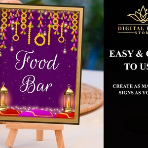 Wedding Food stall signs, Indian Wedding decor, Indian food station decor & Mehndi decoration, Food Bar Signs, Haldi decor, Indian Food sign