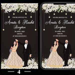 Reception Party invite card, Reception Night invites & Digital Reception invites, Reception invitations, Sangeet Caricature Invitation Cards